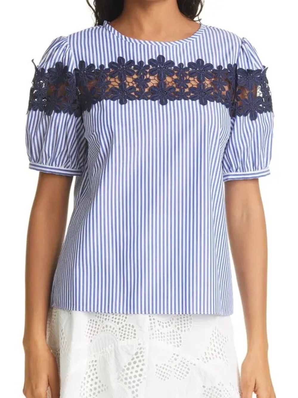 Millie Nell Shirting Stripe Lace Detail Blouse